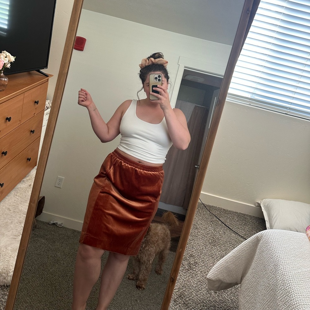 Roolee velvet burnt orange XL skirt with pockets